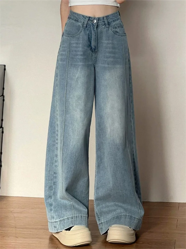 

Джинсы свободного кроя с широкими штанинами для женщин, короткие, для фигуры «груша», свободные брюки, скрывающие бедра, прямые, облегающие, с драпировкой, из денима