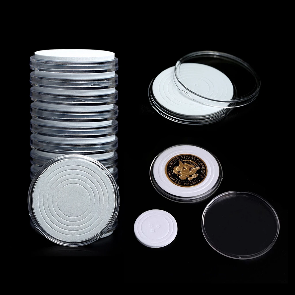 10Pcs 46mm Transparent Coin Capsule Holder Storage Box Case with 19mm/24mm/29mm/34mm/39mm Dia. Gasket for Coin Collection