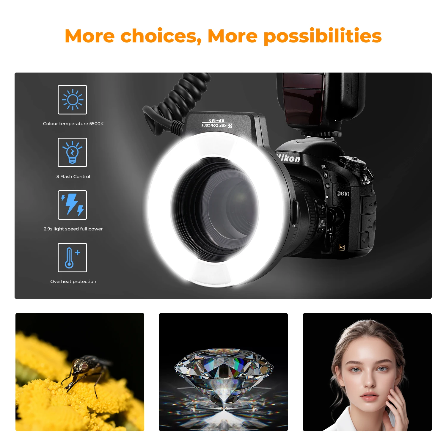 K & F Concept KF-150 I-TTL Macro Ring Light แฟลชจอแสดงผล LCD และ Wireless Slave Speedlite 6 ชิ้นแหวนอะแดปเตอร์สําหรับ Nikon DSLR