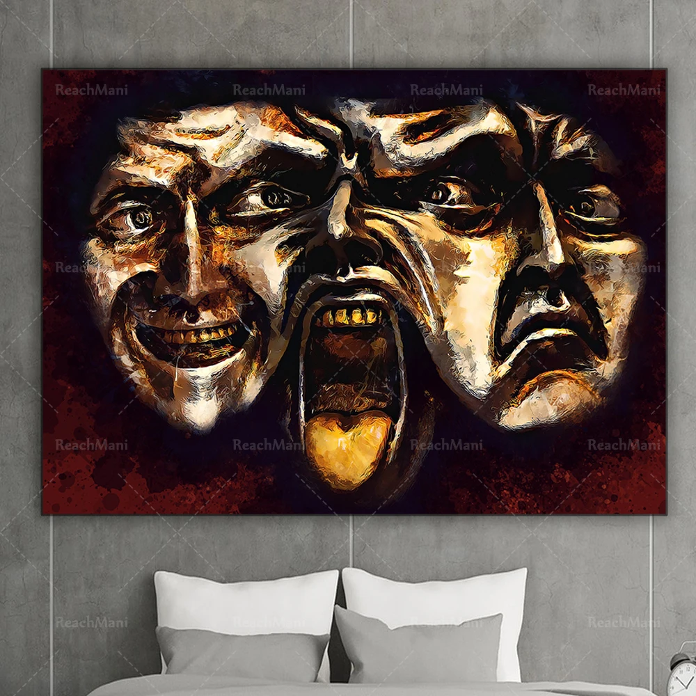 Theater Mask Prints Canvas Prints, Comedy and Tragedy Theater Masks Abstract Paintings, Theater Wall Decor Posters, Actor Gifts