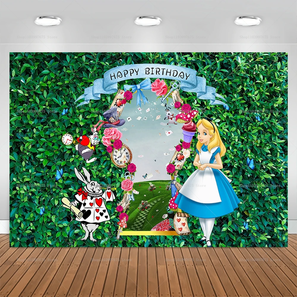 Alice in Wonderland Backdrops Girls Birthday Decor Photography Background Party Supplies Baby Shower Banner Photo Studio Props