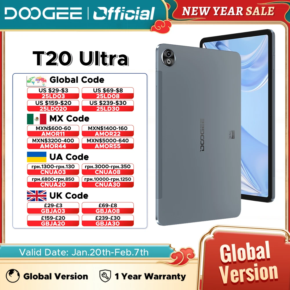 Anteprima mondiale DOOGEE T20 Ultra Tablet 7.6mm 12" Display 2K Helio G99 Octa Core 12GB + 256GB 10800mAh 16MP Fotocamera principale Android 13