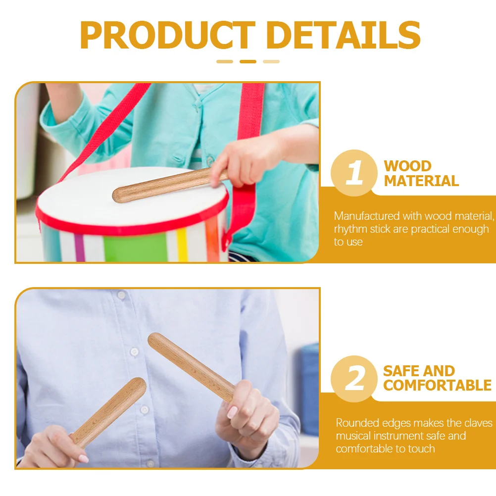 

4Pcs Wooden Rhythm Sticks Musical Instruments for Kids Safe Rounded Edges Fun Percussion Educational Gift Christmas Thanksgiving