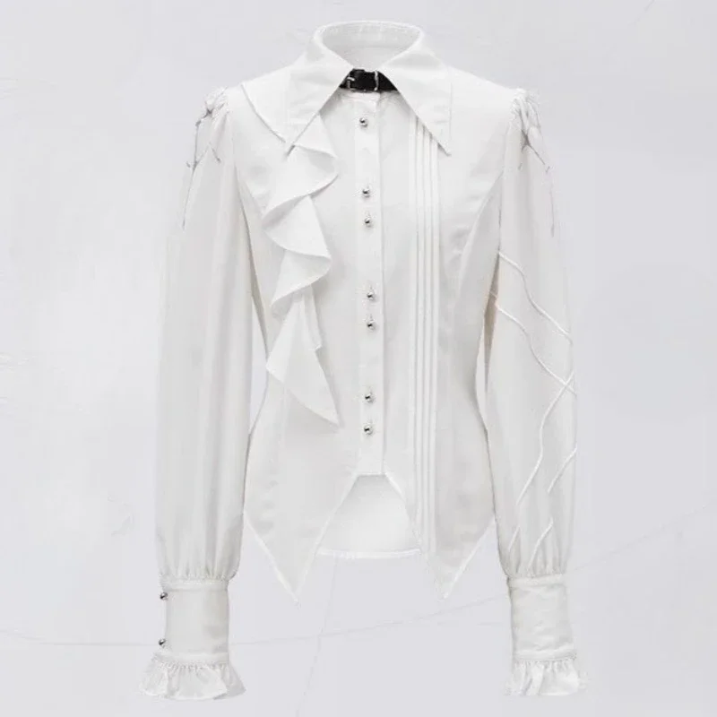 日本不規則なスプリットブラウスシングルブレストグランジボディコンシャツ女性原宿ヴィンテージフリル襟 Blusas Y2k 美的