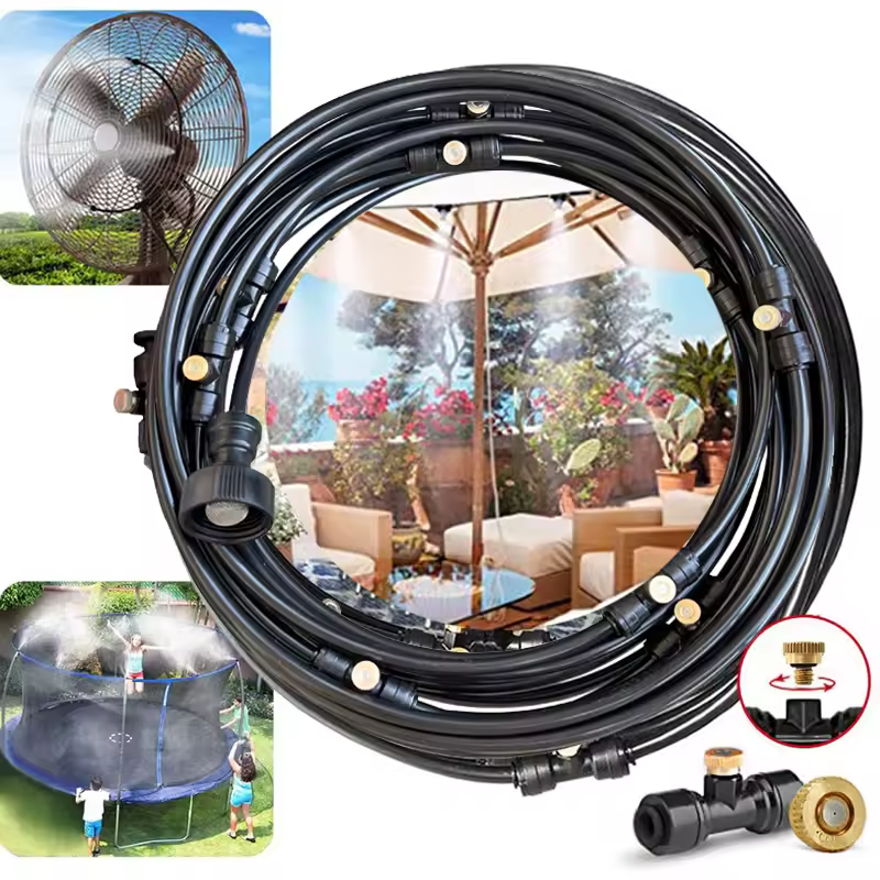 Sistema de Nebulización para Jardín, Rociador de Jardín para Exteriores, Línea de Nebulización de 33 Pies, 12 Boquillas de Latón para Patio, Terraza, Invernadero