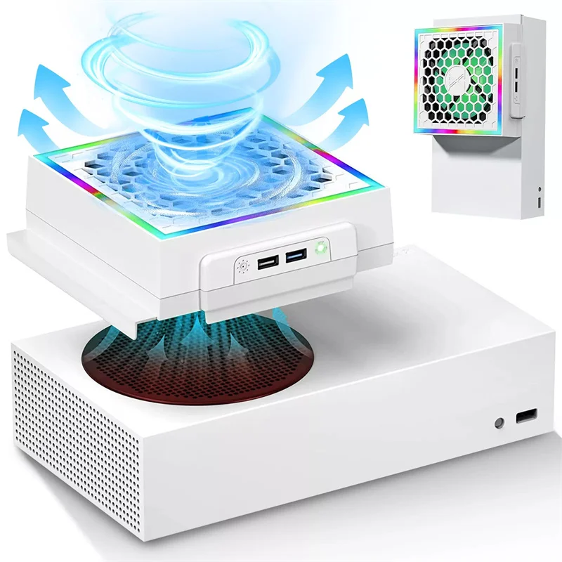 LED Cooling Fan Atmosphere Light 3 Gears Adjustable 5V 2.4A Console Fan 7 Lighting Modes Gaming Accessories For  Series S▪