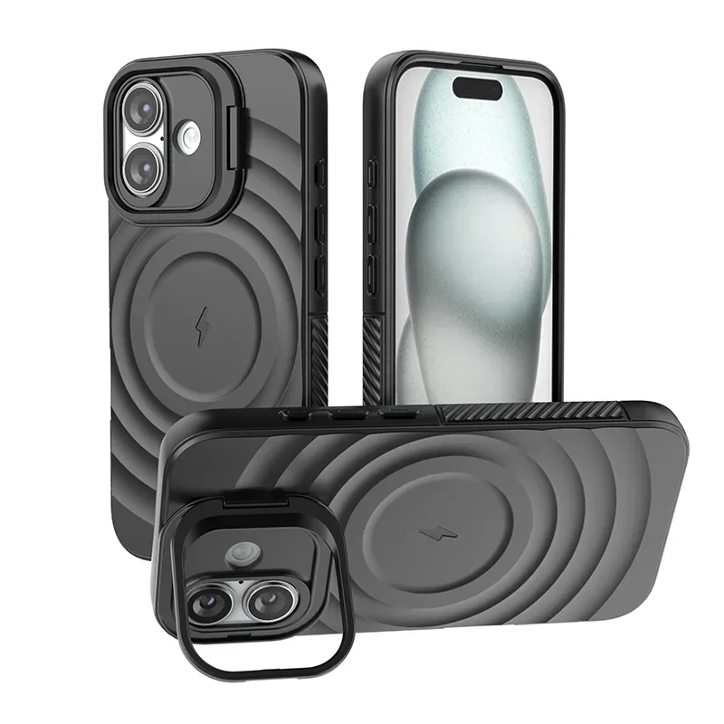 Ripple Magnetic Suction Phone Case for IPhone 16 Plus 15 14 13 Pro Max Lens Holder Anti Fall Measures Protective Cover