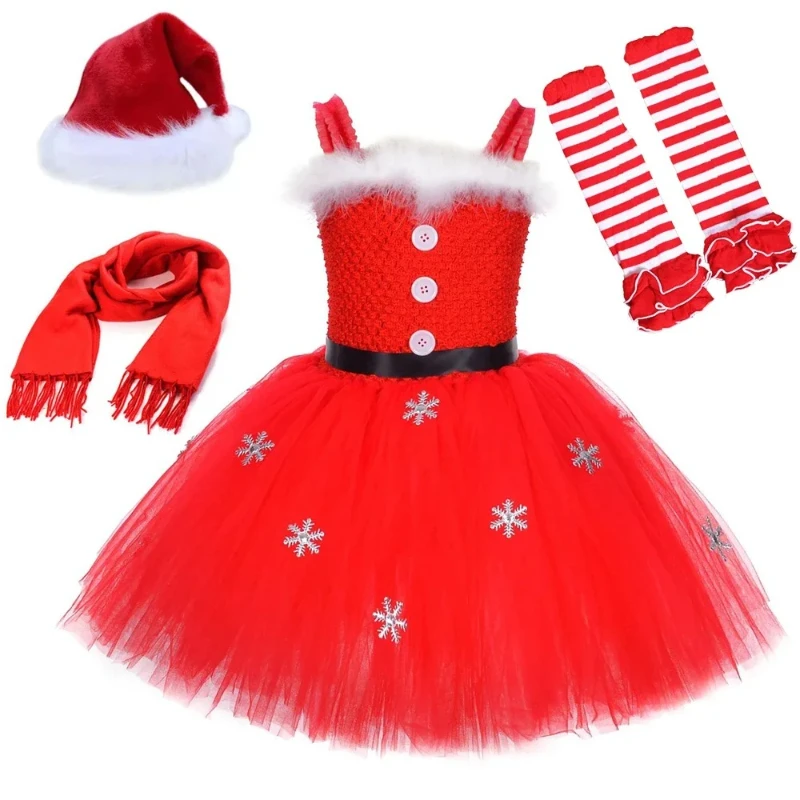

Santa Claus Costumes for Girls Christmas Tutu Dress for Kids Girl New Year Tulle Outfit with Socks Children Xmas Party Clothes