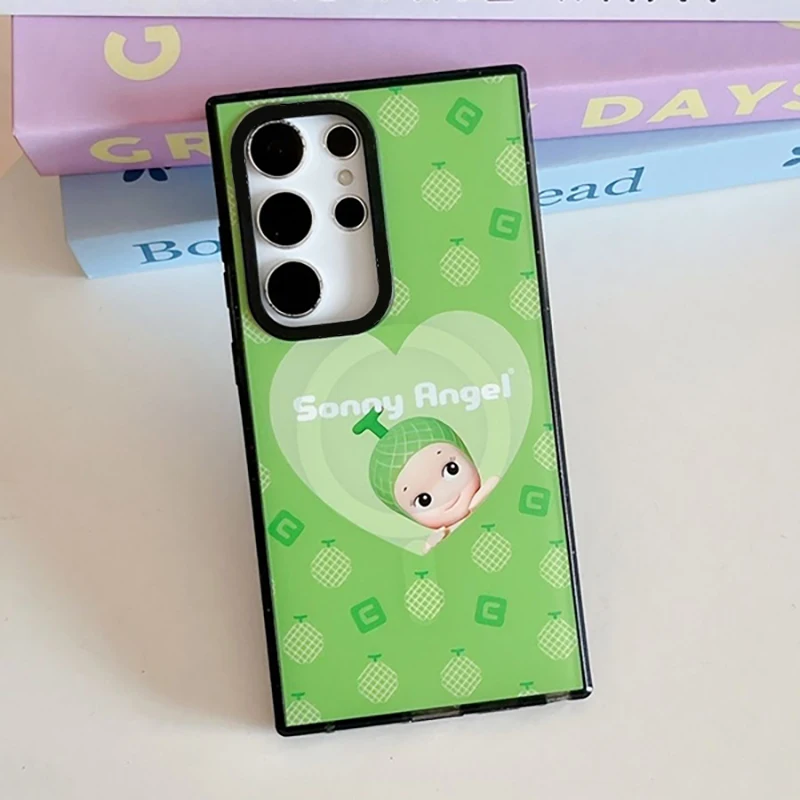 

Cute Baby Fruit Magnetic Acrylic Black Border Case for Samsung Galaxy S22 S23 S24 Ultra S22+ S23+ S24 Plus Cover Protective Case