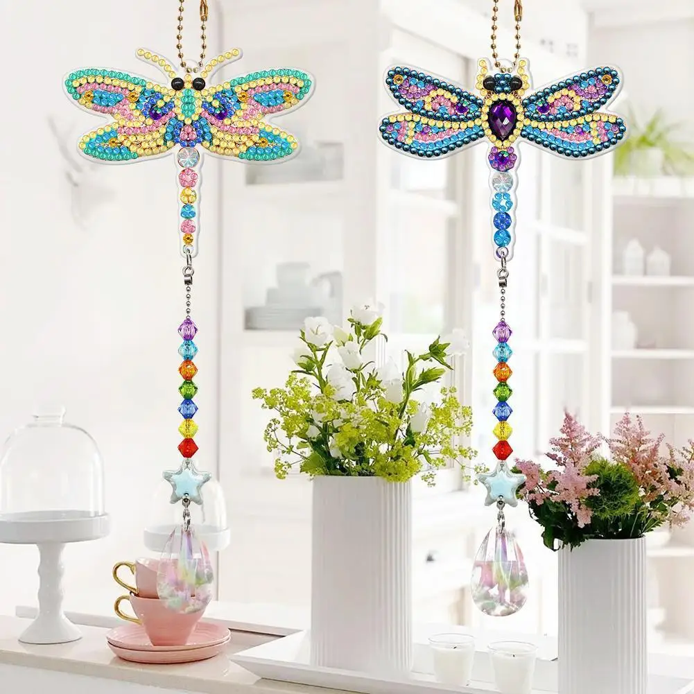 2pcs Diy Diamond Painting Set Double Sided Hanging Pendant Special Shaped Drill Crystal Wind Chimes Jewellery Kit Art Home Decor