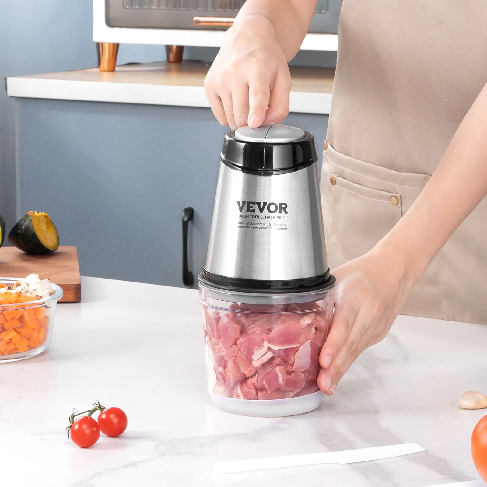 VEVOR Electric Meat Grinder with 4-Wing Stainless Steel Blades2.5 Cup Glass Bowl2 Speeds Food Grinder for Baby Food