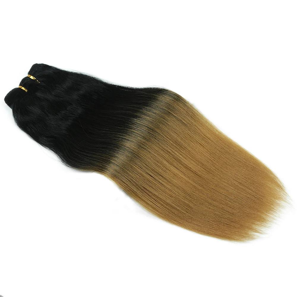Alibaby Yaki Straight Hair Extensions Synthetic Hair Bundles Heat Resistant Colorful Cosplay Brown Blonde Hair