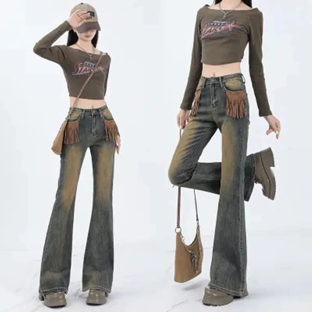 High Waisted Jeans Flare Pants Streetwear Trousers Y2k Fashion Boyfriend Slim Denim Pants Mom Jeans Autum 2024