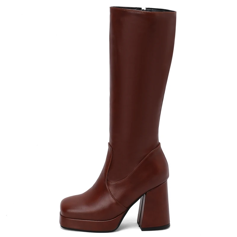 White Knee High Boots Women Platform 2025 Sexy Zipper Thick High Heels Black Long Boot Autumn Winter Shoes Large Size 44 48