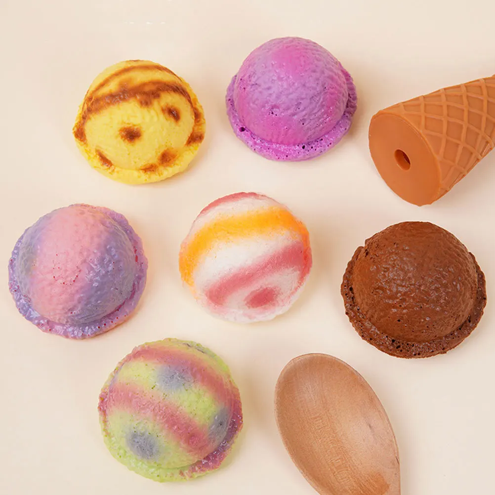 6Pcs Miniature Fake Ice Cream Balls Lifelike Artificial Dessert Decorations for Party DIY Craft Cake Topper Photography Prop
