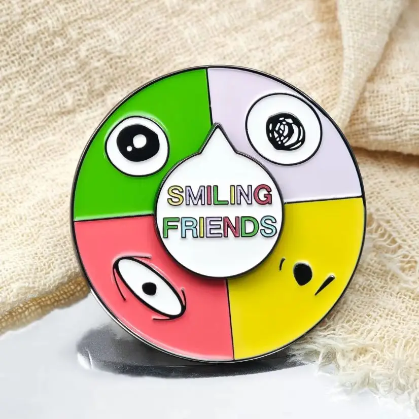Smiling Friends Rotatable turntable Brooch Adult Swim Anime Logo Badge Charlie Pim Alan Glep Eyes Cartoon Lapel Pin Fans Gift Fu