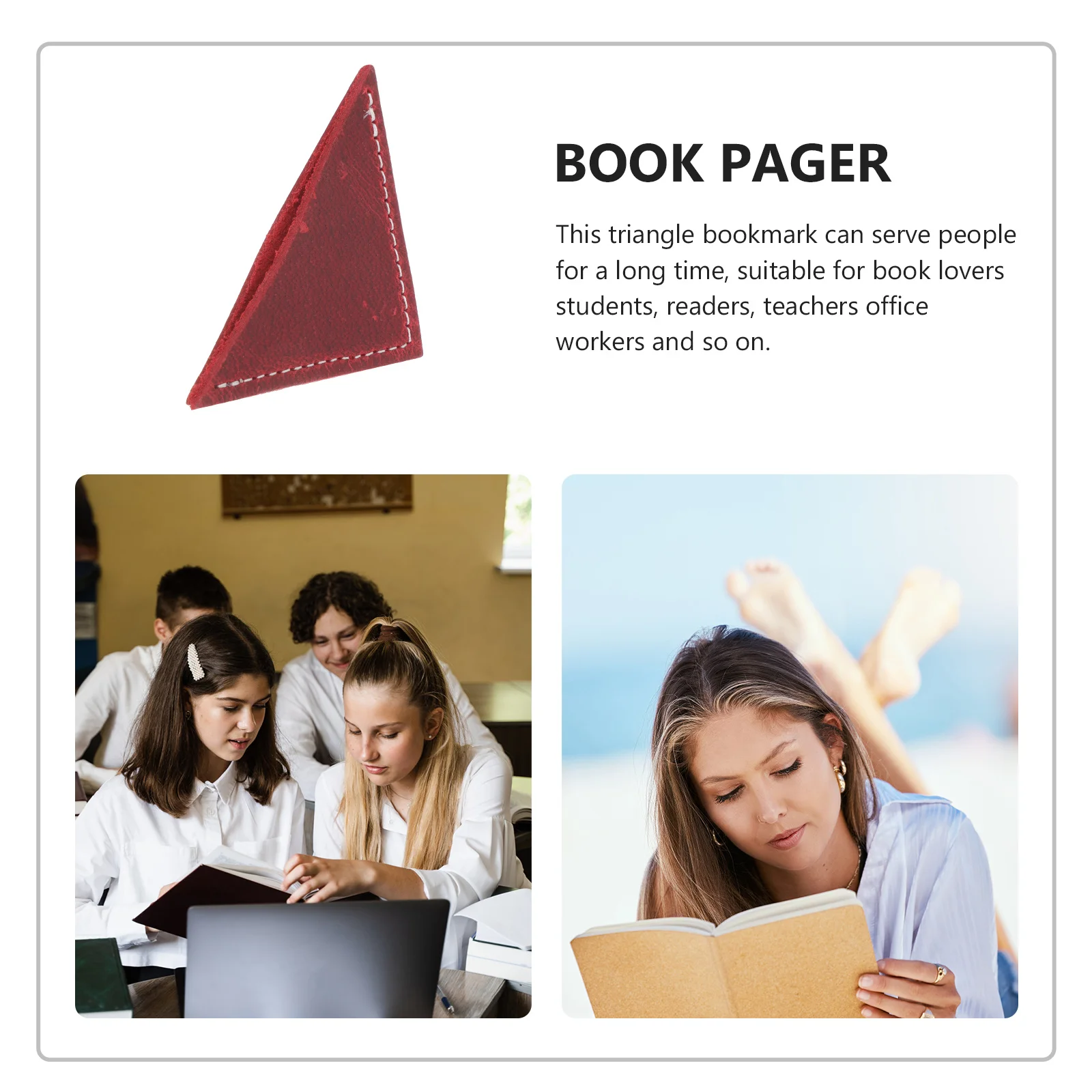 

Real Cowhide Vintage Triangle Bookmark Book Corner Marker Decorative Reading Accessories for Students Office