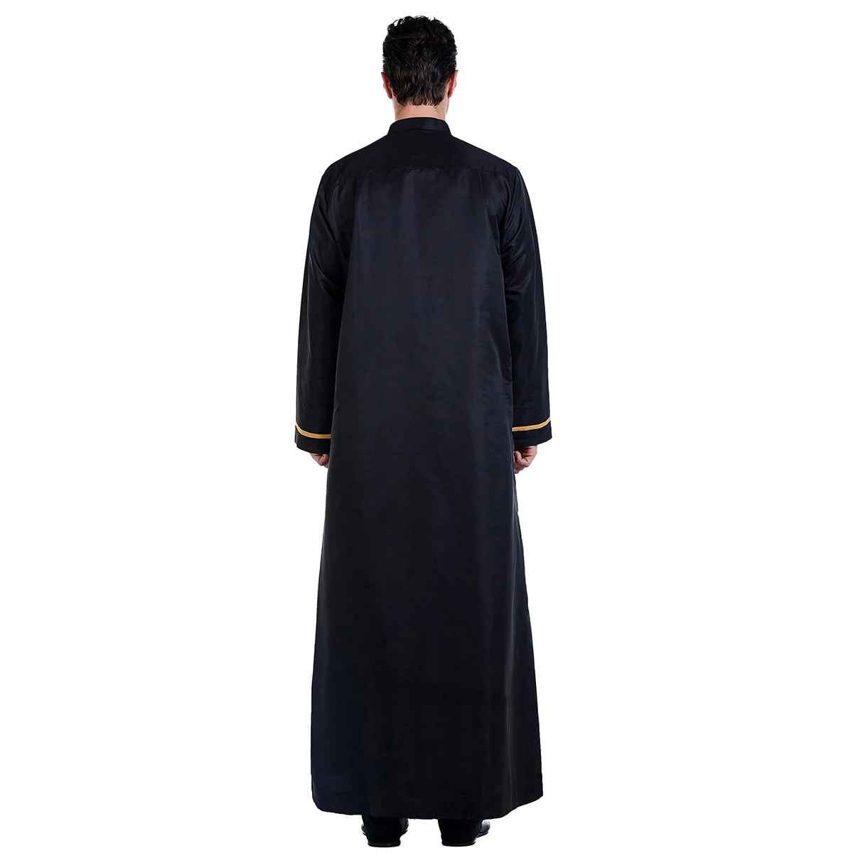 Muslim Men Long Sleeves Stand Collar Patchwork Button Robe Arab Male Adult Ankle Length Thobe Ramadan Eid Clothes