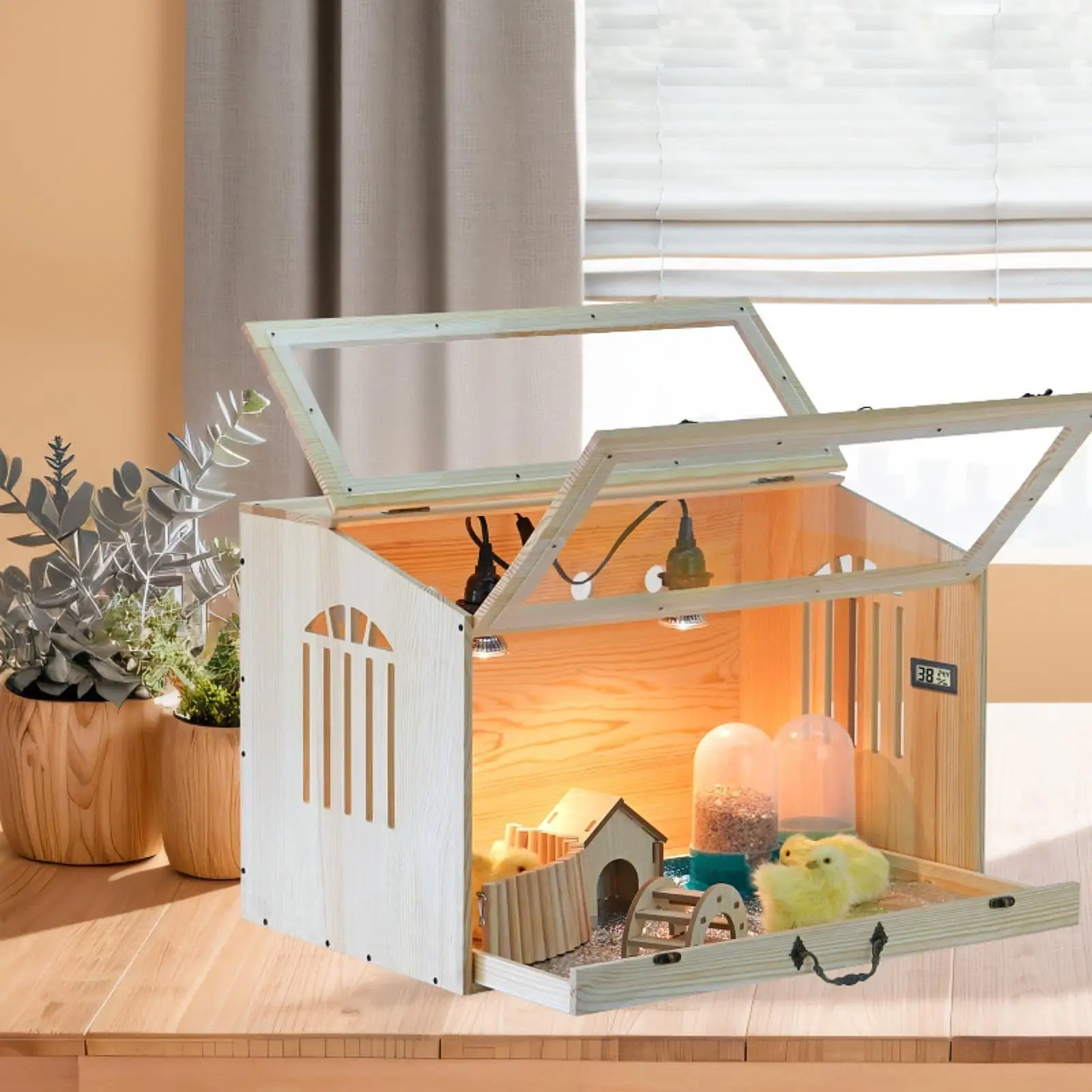 

Chicken Brooder Box Wood Habitat Small Chicken Coop Poultry Brooder Breeding Box for Small Animals Birds Hamsters Chicks Quail