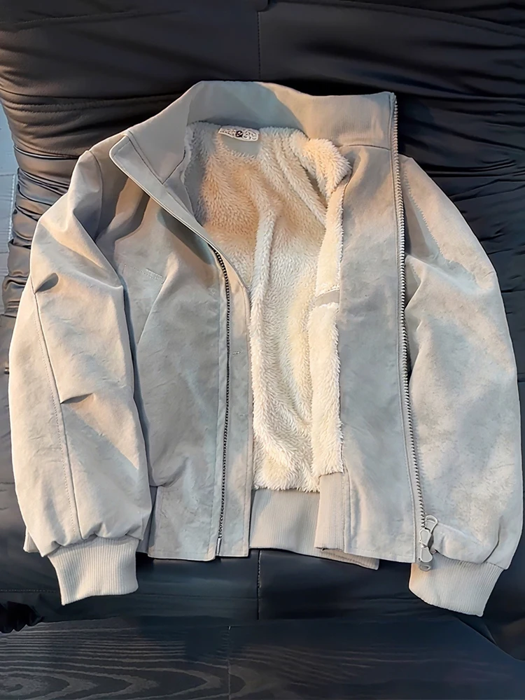 

Американский окрашенный матовый хлопковый джет из искусственной кожи, мужской зимний байкерский мотоциклетный джет на подкладке с воротником-стойкой