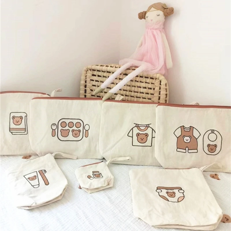 7 unids/pack biberón bolsa almacenamiento pañales conjunto lindo estampado bolsa pañales organizadores