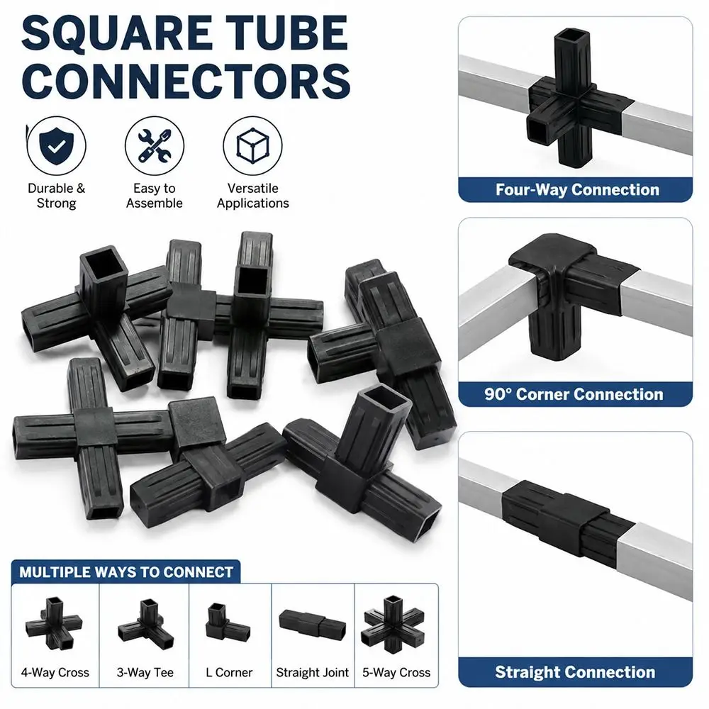 1Pcs 20/25/30mm Square Pipe Fitting 2/3/4/5-Way X-L-T Shape Pipe Angle Code Black ABS Plastic ABS Connector