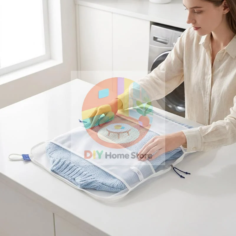 Double Fixed Belt Laundry Bag Fine Mesh Reusable Anti-Tangle Delicate Clothes Organizer for Household Washing Use