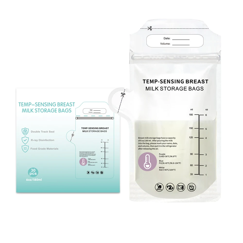 60pcs/30pcs Temperature Sensitive Breast Milk Storage Bags-With Pour Spout & Measurement Lines, Disposable & Leakproof
