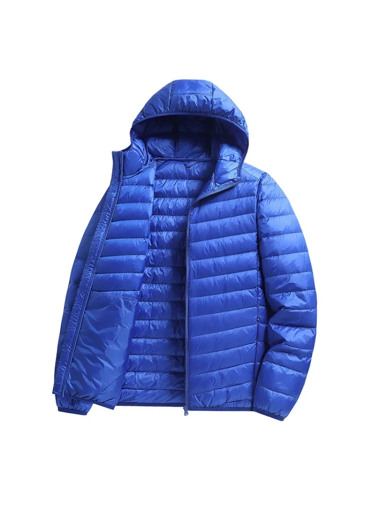 เสื้อโค้ทกันหนาวน้ำหนักเบาสำหรับผู้ชาย เสื้อโค้ทขนนกมีฮู้ด เสื้อแจ็คเก็ตขนเป็ดผู้ชาย เสื้อแจ็คเก็ตขนเป็ดน้ำหนักเบาพิเศษรุ่นใหม่
