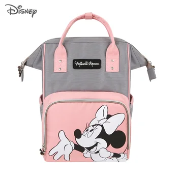 Bolsa de pañales USB de Mickey Minnie de Disney, gran capacidad, mamá, maternidad, cochecito de pañales, mochila de viaje para cambiar el cuidado del bebé