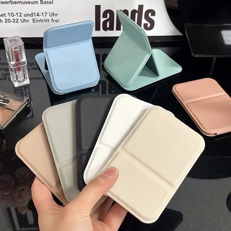 Desktop Makeup Mirror Solid Color PU Leather Simple Portable Handheld Makeup Mirror Foldable Student Compact Cute Pocket Mirror