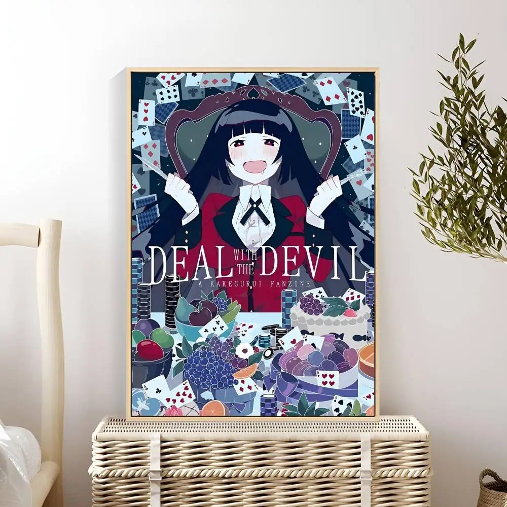vintage kakegurui anime Poster Self-adhesive Art Waterproof Paper Sticker Coffee House Bar Room Wall Decor