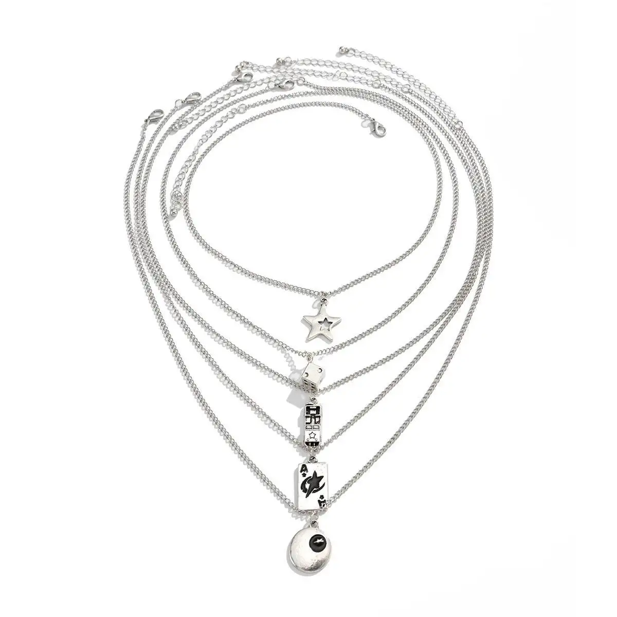 

5 Pcs/Set Men's Kpop Fashion Geometry Pendant Necklaces Creative Star Square round Aesthetics Jewelry for Daily Party