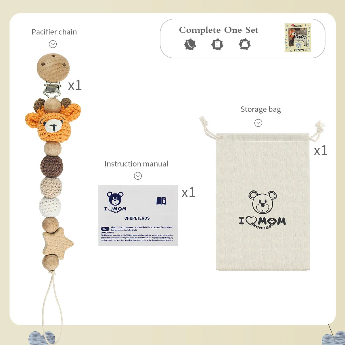 INS Nordic Baby Pacifier คลิป Handmade โครเชต์การ์ตูนหมีกระต่ายทารกแรกเกิดของขวัญ Dummy หัวนมผู้ถือคลิปโซ่เก็บกระเป๋าชุด