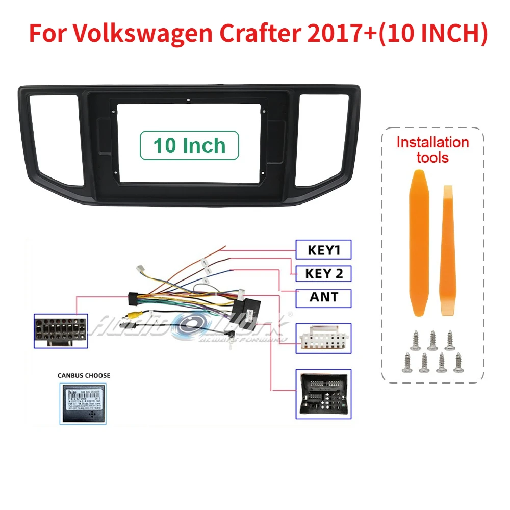 For VW Volkswagen Crafter 2017-2022 10 Inch 2DIN Car Radio Fascia Frame Wiring Harness Adapter + Canbus Decoder