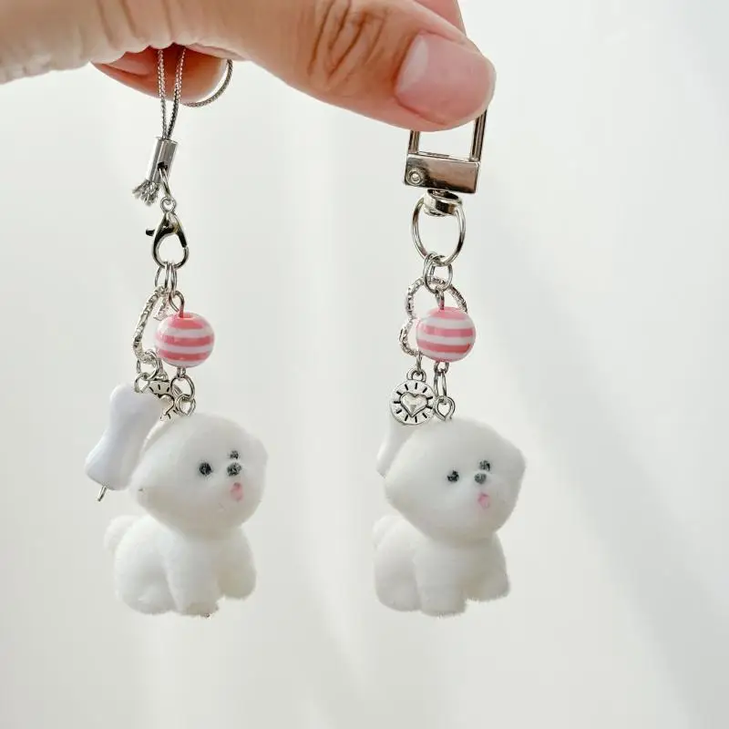 Lovely Cartoon Canine Key Ring Cute Handbag Accents Furry Dog Phone Chain Gift