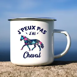 I Can Not I Have Horse Enamel Coffee Mug Funning Camping Cup Personalized Campfire Mugs Gift for Camper Outdoor Festival Travel