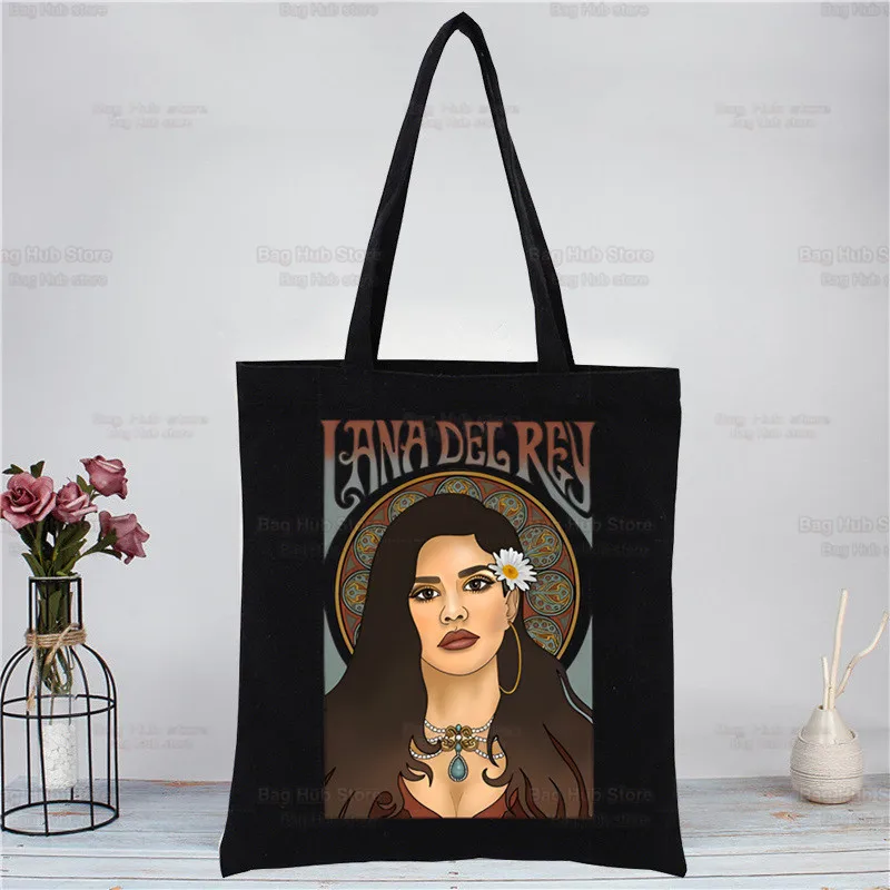 Lana Del Rey-bolso de hombro de lona para mujer, bolsa de mano de lona, color negro, ecológico, solo para la vida, informal