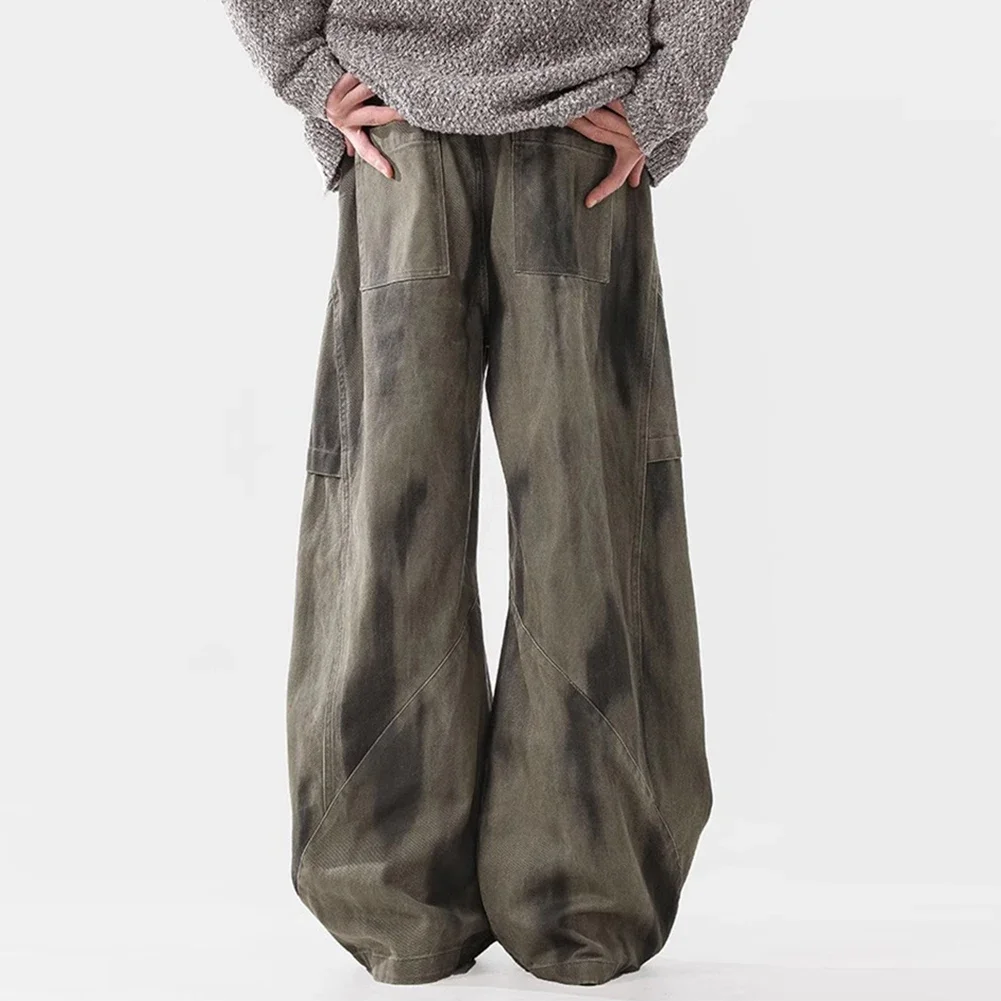 

Men's Vintage Hip Hop Distressed Tie-Dye Wide Leg Trousers - Streetwear Straight Pants For Trendy Casual Look
