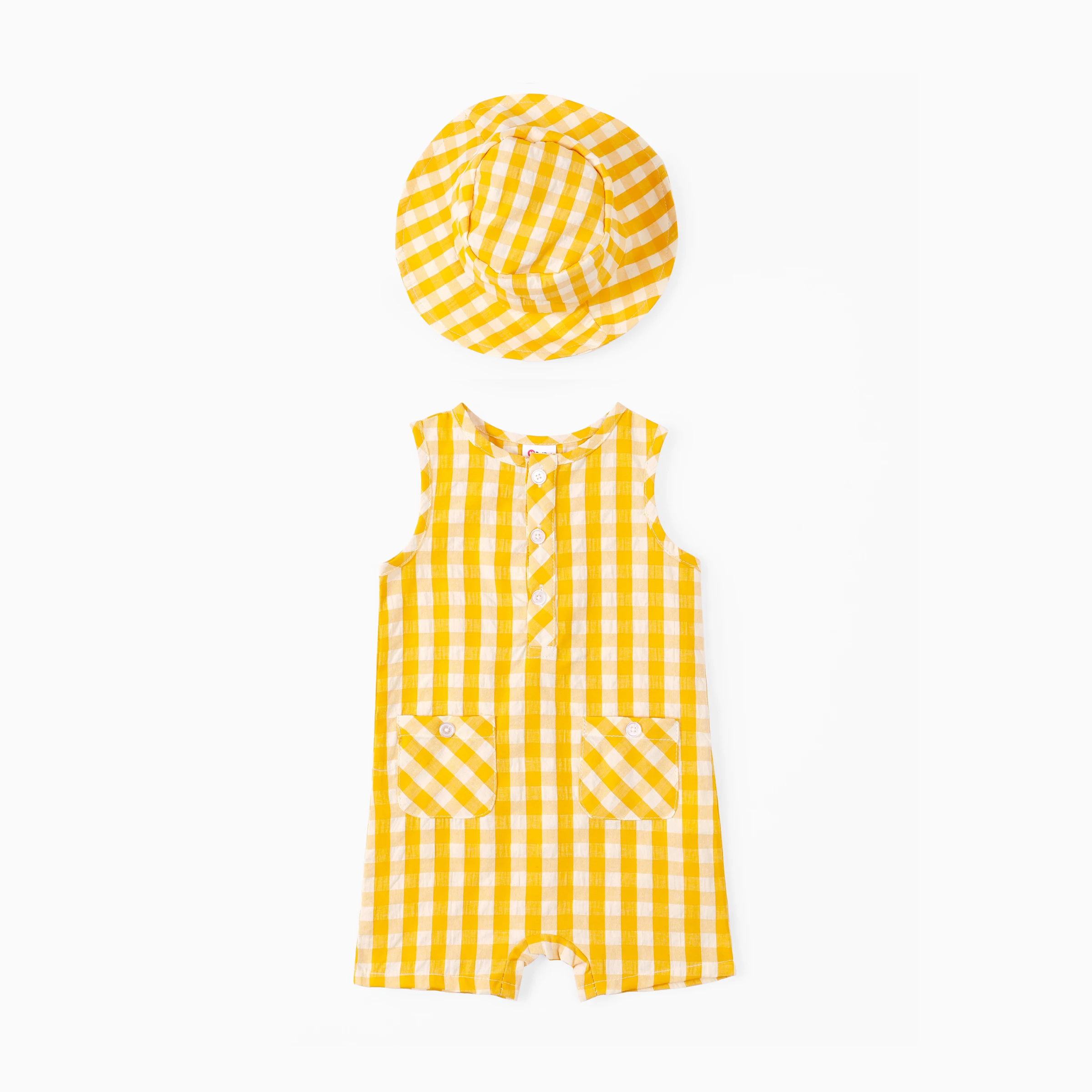 

PatPat Baby Boy 2pcs Grid Print Jumpsuit with Hat