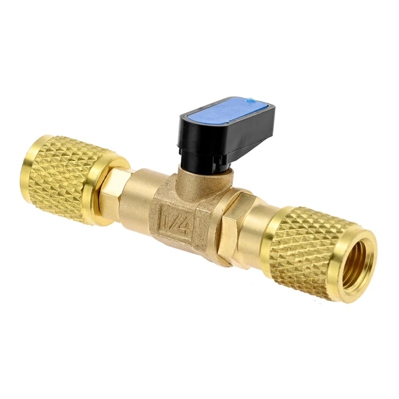 1/4inch SAE Female Adapter 7/16inch-20 UNF Brass Shut-Off Valve Air Conditioner Refrigerant Ball Valve-A26I