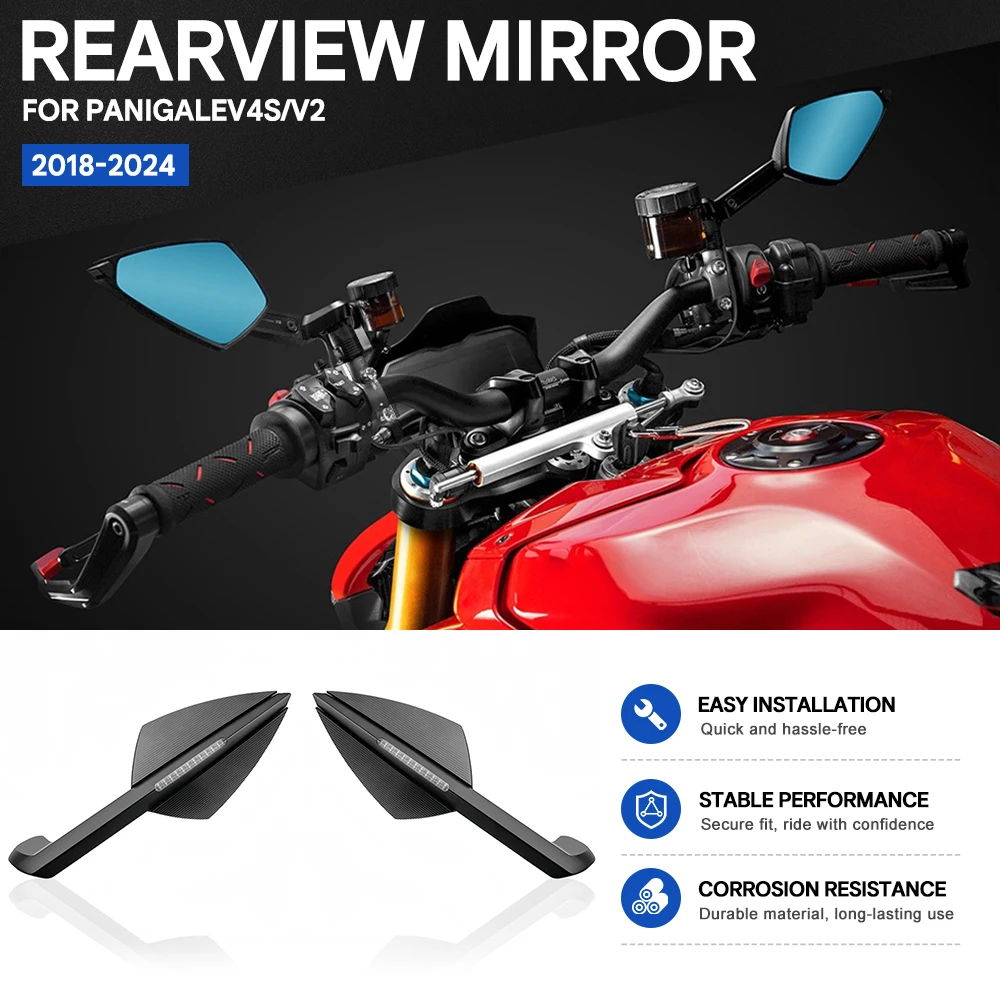 Motorcycle Rearview Mirror For Panigale V4S2018-2024 Blue Glass Sport Winglet Mirror Kits Rotatable Wind Wing Mirrors