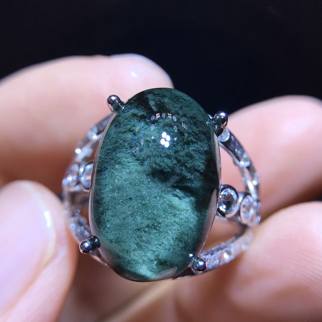 

Натуральный Зеленый Фантом Регулируемое Кольцо 17/11,3 мм Мужчины 925 Серебряные Бусины Фантом Женщины Мужчины Ювелирные Изделия AAAAAA