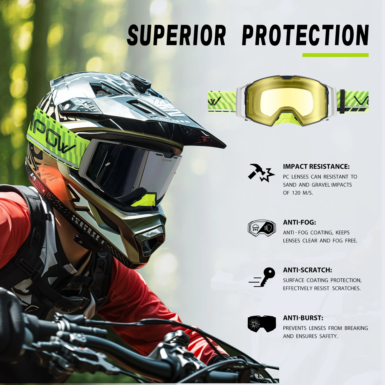 

Vozapow Anti Fog Motocross Goggles Yellow Or Clear Lens For Our AMX10 0ff-Road Goggles Separate Lenses No Frames