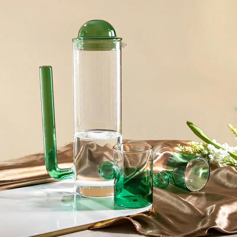 Modern Glass Kettle Set with Soft L Handle High Borosilicate Heat Resistant Pitcher for Hot Water Tea Household Kitchenware