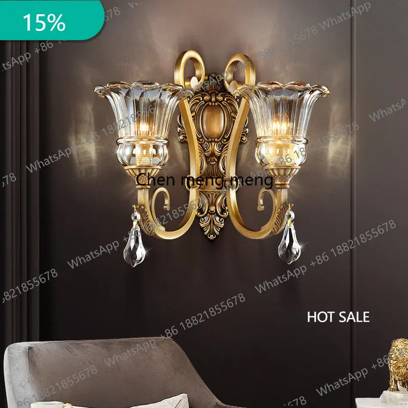 

B182 American all-copper crystal lamp light luxury European simple living room bedroom corridor background wall wall wall lamp