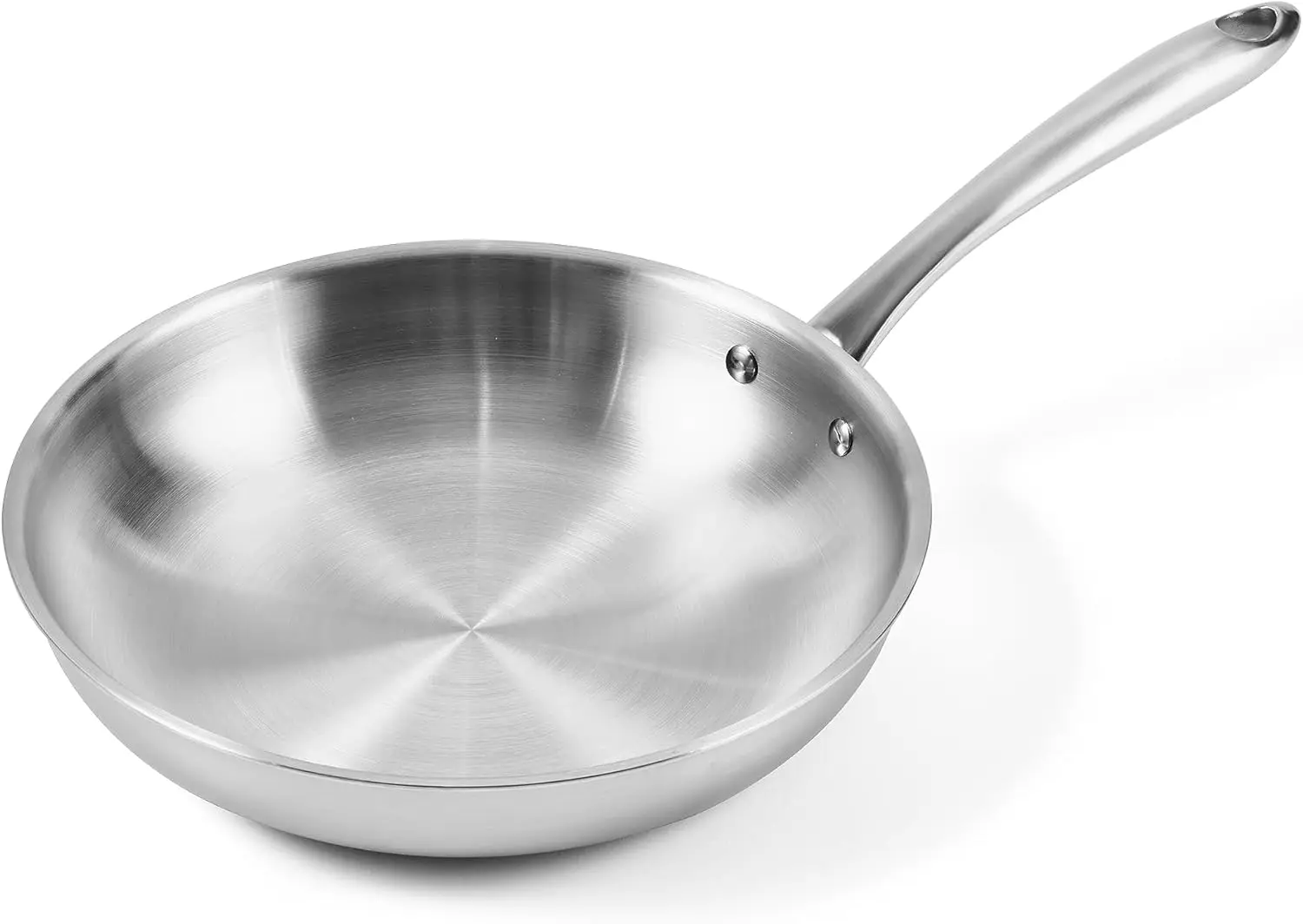 

5-ply Stainless Steel Frying Pan 10inch, Full Clad Professional Grade, Induction Oven Safe, Dishwasher Safe, Nonstick