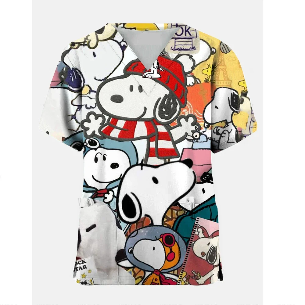 Medical Blouse Clinic Hospital Workwear Healthcare Nurse Snoopy print Uniform Carer Working Short Sleeve Tops girl T-shirt Nurs