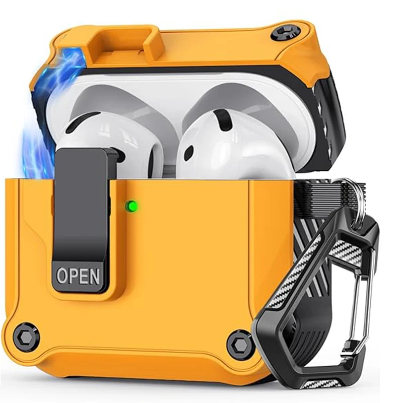 Neu Für AirPods Pro 3 Fall Carbon Faser Muster Sicherheit Lock Fällen Für AirPods Pro 3 3rd Pro3 2025 Gen USB C Abdeckung Mit Haken