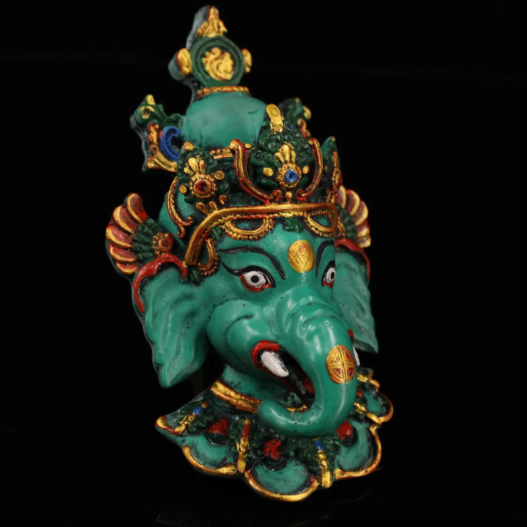 Nepal Handmade Painted Lacquer Ganesha Mask Wall Hanging Living Room Entrance Decor Collectible